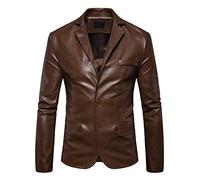 Mens Pu Leather Jacket Biker Faux Leather Style Jacket Streetwear Zipper Biker Jacket with Stand Collar Slim Jackets Coat (Color : Braun, Size : S)