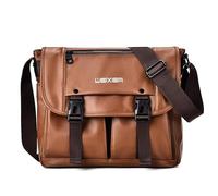 Men's PU Leather Messenger Bag Shoulder Crossbody Satchel with Buckle Straps, Water-Resistant Large Capacity Work Bag for Business, Daily Commute, and Casual Travel, 30x11x27cm