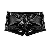 Men's PU Leather Shorts Elastic Waist Rave Hot Short Pants Zip Men Sexy Shorts with Pockets for Club Party Shorts Men's PU Leather Shorts Punk Faux Leather Wetlook Trousers, black, S