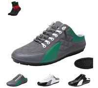 Men's PU Leather Slip On Backless Sneakers, Outdoor Lightweight and Comfortable Non Slip Casual Sports Slippers(Grey,10 UK)