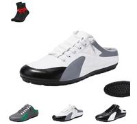 Men's PU Leather Slip On Backless Sneakers, Outdoor Lightweight and Comfortable Non Slip Casual Sports Slippers(White,8 UK)