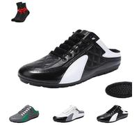 Men's PU Leather Slip On Backless Sneakers, Outdoor Lightweight and Comfortable Non Slip Casual Sports Slippers(Black,8 UK)