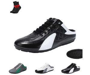 Men's PU Leather Slip On Backless Sneakers, Outdoor Lightweight and Comfortable Non Slip Casual Sports Slippers(Black,6 UK)