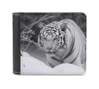 Men's PU Leather White Tiger in The Snow Wallets Extra Capacity Slim Bifold Wallet with Multiple Card Slots
