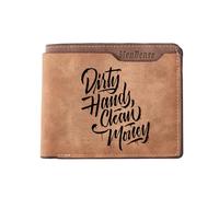 Men's PU Wallet Multiple Card Slots, Id Window with Laser Engraving Pattern (Dirty Hand Clean Money)