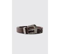 Men's PU Western Buckle Belt | Brown | Size X-Large/2X-Large | BOOHOOMAN