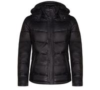 Men's Puffer Black Leather Quilted Warm Bomber Hooded Jacket 3XL