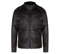 Men's Puffer Jacket Quilted Hooded Leather Bomber Jacket 3XL