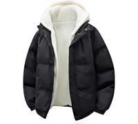 Men's Puffer Jacket with Hood Fleece Lined Windproof Winter Coat Warm Padded Parka (Black,3XL)