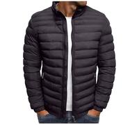 Mens Puffer Jacket without Hood Lightweight Padded Jackets for Men Long Sleeve Zipped Quilted Jacket Solid Colour Fitted Coats Transitional Tops Outdoor Winter Walking Outfits