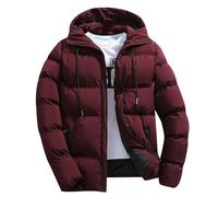 Men's Puffer Jackets Full Zipper Lightweight Warm Long Sleeve Thick Solid Hooded Down Jacket Plus Size Relaxed Fit Casual Winter Quilted Coat