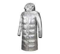 Men's Puffer Jackets Full Zipper Lightweight Warm Long Sleeve Trendy Thick Long Hooded Down Jackets Plus Size Relaxed Fit Casual Winter Quilted Coat Silver