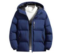 Men's Puffer Jackets Full Zipper Lightweight Warm Long Sleeve Trendy Thick Solid Color Hooded Down Jacket Plus Size Relaxed Fit Casual Winter Quilted Coat