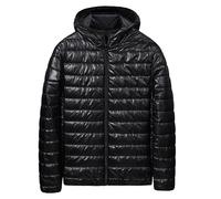 Men's Puffer Jackets Full Zipper Lightweight Warm Long Sleeve Trendy Thick Solid Hooded Down Jackets Plus Size Relaxed Fit Casual Winter Quilted Coat