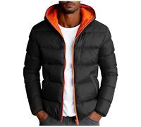 Mens Puffer Jackets Lightweight Quilted Padded Hood Coats Thermal Insulated Full Zip Coat Outdoor Windproof Jacket for Men Plain Puffy Outwear for Snow Ski Hiking Travel Warm Cozy