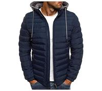 Mens Puffer Jackets Winter Full Zipper Hooded Down Jacket Solid Color Drawstring Casual Fashion Thick Jacket Windproof Waterproof Warm Cotton Tops