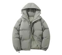 Men's Puffer Jackets Winter Full Zipper Hooded Down Jackets Lightweight Color Block Casual Trendy Thick Jacket Windproof Waterproof Warm Cotton Tops with Pockets Grey