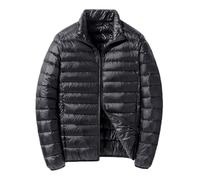 Mens Puffer Winter Jackets, Short And Lightweight Down Stand Up Collar Hooded Couple's Style Middle And Young Thin Down Plus Size (Black, XXXL)