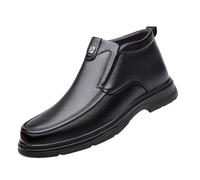 Men's Pull on Lined Winter Boots Round Toe PU Leather Short Boots Flat Heel Chelsea Ankle Boot,Black,7.5 UK