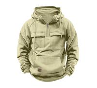 Men's Pullover Hoodies Clearance Solid Quarter Zip Cargo Sweatshirt Long Sleeve Hooded Multi Pockets Sportwear Tops Workout Gym Running Hoody Winter Outdoor Warm Jackets Casual Loose Jumpers S-3XL