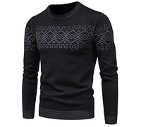 Men's Pullover Knitted Top Colour Gradient Striped O-Neck Pullover Men's Knitted Jumper Chunky Knit Pullover with Crew Neck Norwegian Pattern L, black, M