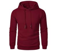 Men's Pullover Offers Men's Winter Hoodie Plain Long Sleeve Knitted Jacquard Fabric Pocket Sweatshirt Top Pullover Men's V Neck, Wine Red, M