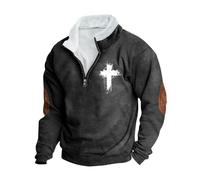 Mens Pullover Overiszed Cross Print Sweatshirts 1/4 Zipper Long Sleeve Jumpers Stand Collar Pullover Casual Loose Sports Tops Thermal Fleece Christian Sweatshirt Fall Winter