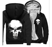 Men's Pullover Punisher Hoodie Thermal Fleece Lined Jumper Jackets Winter Workout Sweater Hoody Full Zip Wool Warm Thick Coats Outerwear,Black-Aldult S