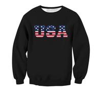Men's Pullover Sweatshirt Independence Day Themed Sweatshirt Usa Letter Print Crew Neck Long Sleeve Sweatshirt Loose Fit Outdoor Workout Gym Sport Sweatshirt Casual Fashion Pullover Tops Black