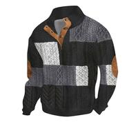 Men's Pullover Sweatshirts 3D Print Button Sweatshirts Elbow Patch Stand Collar Sweatshirt Casual Long Sleeve Sweatshirt Loose Fit Workwear Sweatshirt Autumn Winter Warm Jumper Sweater Top White