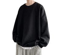 Men's Pullover Sweatshirts Round Neck Fleece Sweatshirt Collegiate Style Oversized Sweatshirts Casual Streetwear Sweatshirts Solid Color Hip Hop Sweatshirts Loose Fit Long Sleeve Sweatshirts Black