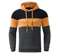 Men's Pullover with Hood Patchwork Sweatshirt Long Sleeve Jacquard Hoodie Colour Block Hoodie Soft Comfortable Work Jumper Vintage Classic Pullover Warm Casual Winter Jumper, brown, S