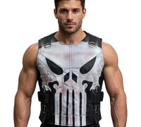 Men's Punisher Season 2 Skull Frank Castle Motorcycle Black Real Leather Vest Costume, Black, Medium