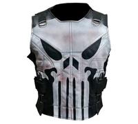 Men's Punisher Season 2 Skull Frank Castle Motorcycle Black Real Leather Vest Costume, Black, XL