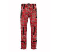 Mens Punk Rock Zip Bondage Camden Tartan Pants Trousers Pocket Chain (Red- M)