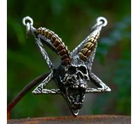 Men's Punk Snake Skull/Dragon/Angel Pendant Necklace Stainless Steel-Style 4: Baphomet Horns Skull