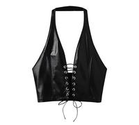 Men's Punk Tops Sexy PU Leather Black Motorcycle Vest Adjustable Slim Fit Tight Shirt Sleeveless Muscle Men Halter Neck Rock Party Tank Top for Band Players Nightclub Male Cowboy Performers