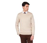Mens Pure Cotton Cream Round Crew Neck Jumper Classic Fine Knit Lightweight Pullover Sweater [JUMPER-CREW-NECK-542-CREAM-3XL]