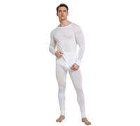 Men's Pure Mulberry Silk Knitted Thermal Underwear Long Johns Bottom(Pants Only), White, X-Large