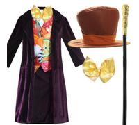 Mens Purple Chocolate Factory Boss Costume & Gold Cane, World Book Day Outfit