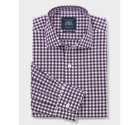 Men's Purple Cotton Poplin Gingham Check Classic Fit Formal Shirt - Single Cuff - Size: 18" x Standard - 36.5" - Savile Row Company