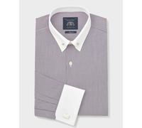 Men's Purple White Stripe Cotton Poplin Slim Fit Pin Collar Formal Shirt - Double Cuff - Size: 15.5" x Extra Long - 36" - Savile Row Company