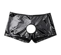 Men's PVC Cutout Underwear, Black Wet Look Boxer Shorts, Open Back Fetish Briefs, Shiny Leather Trunks, Glossy Low Rise Underpants, Stretchy Exotic Clubwear, Sexy Nightwear for Men, Erotic Costume