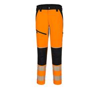 Portwest T140 PW3 Hi Vis Stretch Trouser Work Pants Titanmill Pro Four Way Stretch Reinforced Knees Elastic Waist Segmented Reflective Tape Adjustable Hem EN ISO 20471 Certified, Orange/Black, XXL