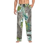 Mens Pyjama Bottoms Animal Leopard Palm Leaves Pyjamas Loungewear 100% Cotton Pyjama Trouser Nightwear PJs Pants for Men Boys