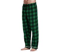 Mens Pyjama Bottoms Comfy Cotton Plaid Lounge Pants with Pockets Winter Warm Straight-Fit Pyjamas Trousers Loungewear Drawstring Elastic Checked Mens Pajama Bottoms Sleepwear Nightwear