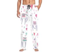 Mens Pyjama Bottoms Cute Alpaca Llama Love Heart Pyjamas Loungewear 100% Cotton Pyjama Trouser Nightwear PJs Pants for Men Boys