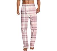 Mens Pyjama Bottoms Elasticated Waist PJ Trousers Checkered Loose Fit Sleeping Trouser Soft Straight Leg Lounge Pants Thin Casual Nightwear for Home Stretchy Men Sleepwear