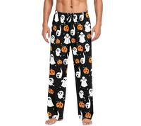 Mens Pyjama Bottoms Halloween Horror Pumpkin Ghost Printed Pyjamas Bottoms Funny Elasticated Pjs Trousers with Pockets Loose Fit Sleep Pants Long Comforty Novelty Trousers Loungewear for Holiday Party