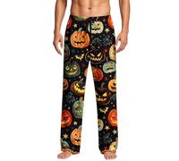 Mens Pyjama Bottoms Halloween Horror Pumpkin Ghost Printed Pyjamas Bottoms Funny Elasticated Pjs Trousers with Pockets Loose Fit Sleep Pants Long Comforty Novelty Trousers Loungewear for Holiday Party